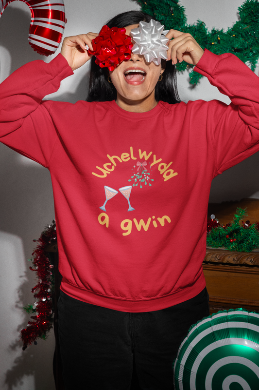Uchelwydd a a gwin (Mistletoe and wine) Welsh language Christmas jumper