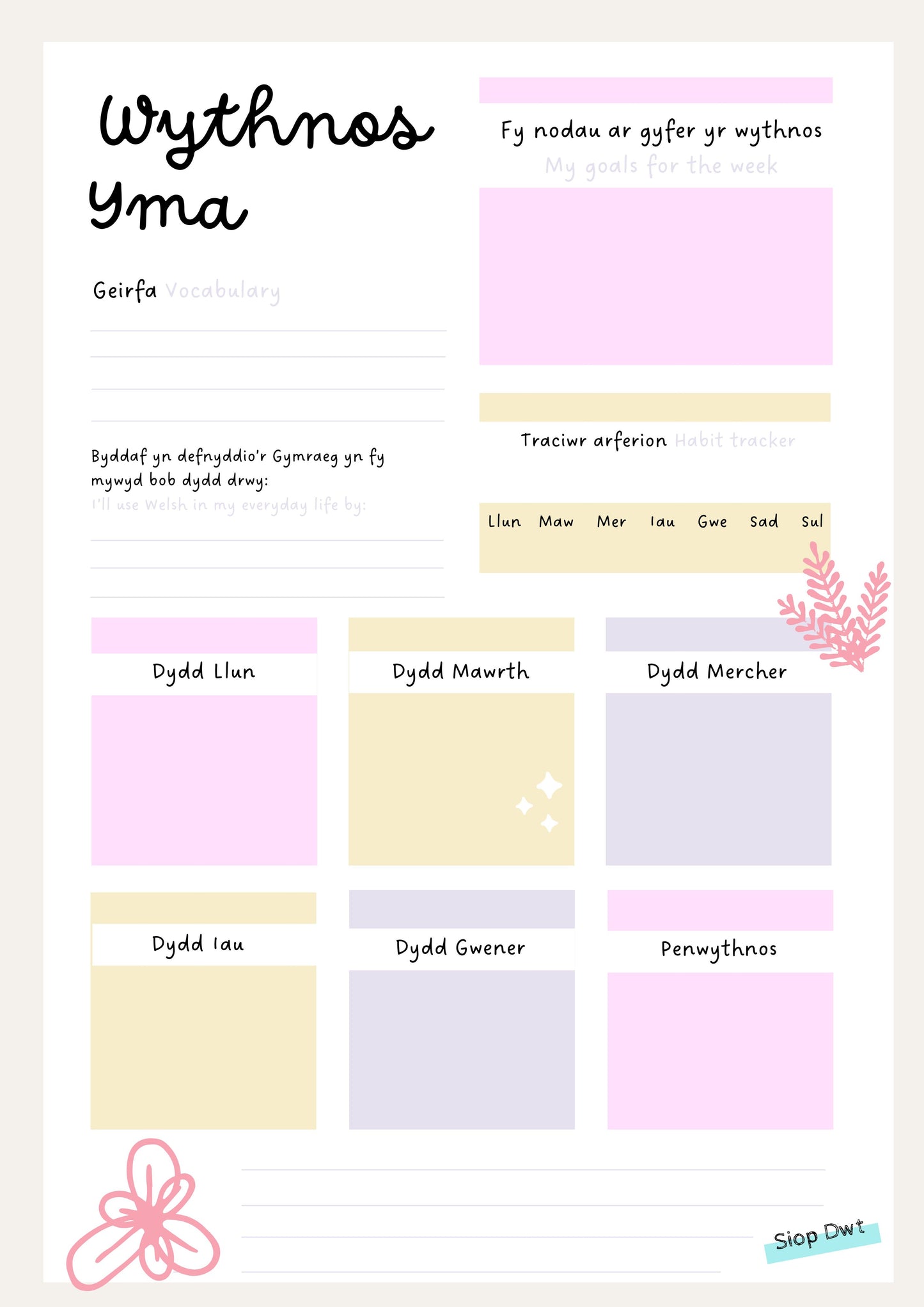 Welsh language desk pad/ weekly planner A3.