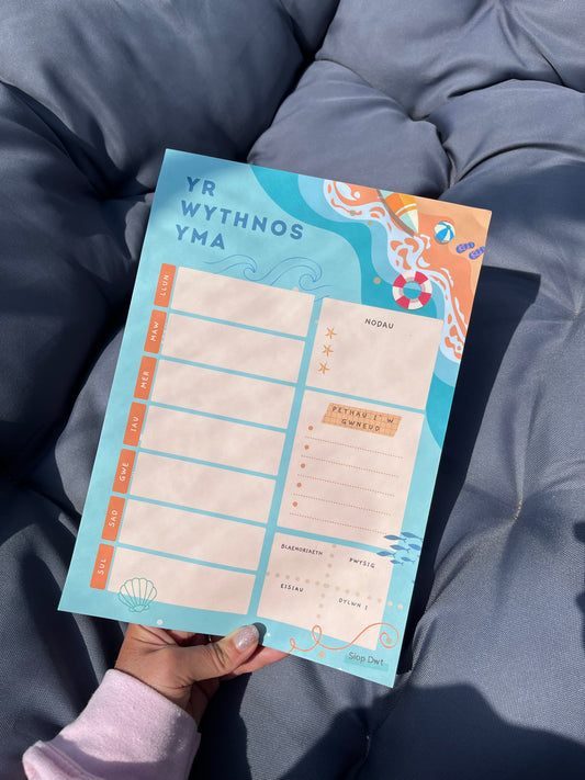 Summery Welsh language desk pad/ weekly planner A4