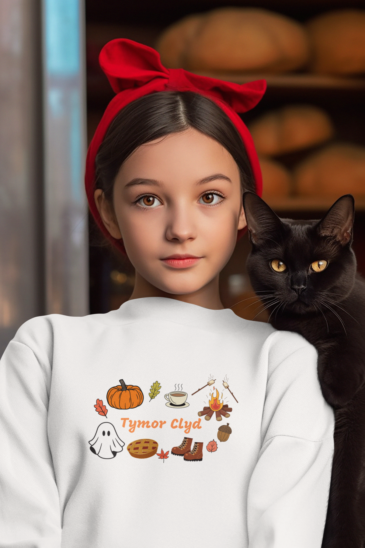 Kids- Tymor Clyd (Cosy Season) autumn Welsh language sweatshirt with illustrations
