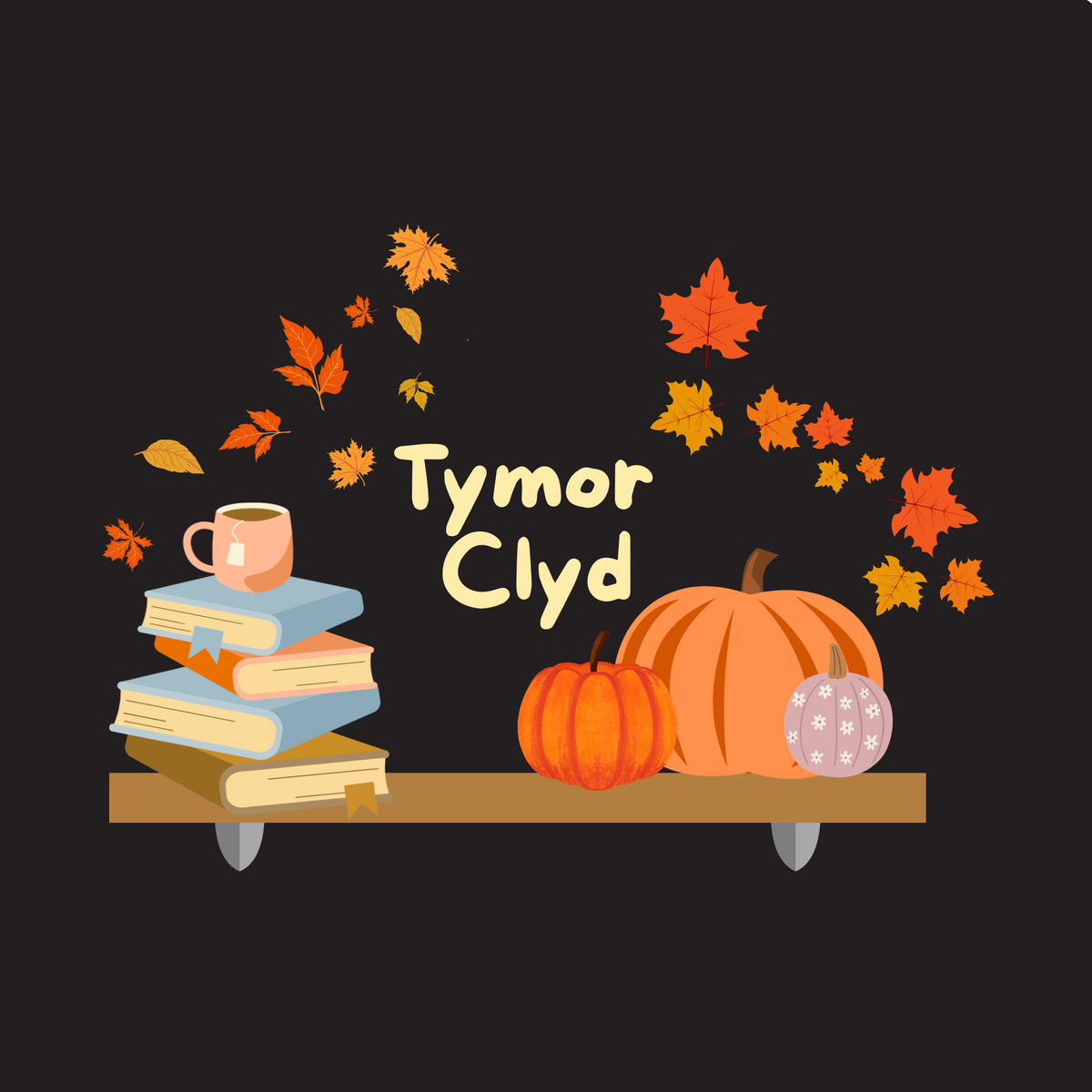 Tymor Clyd (Cosy Season) Welsh language autumn sweatshirt with bookshelf