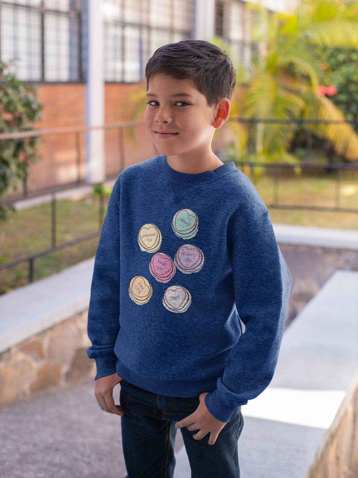 Kids Love hearts style Welsh language jumper