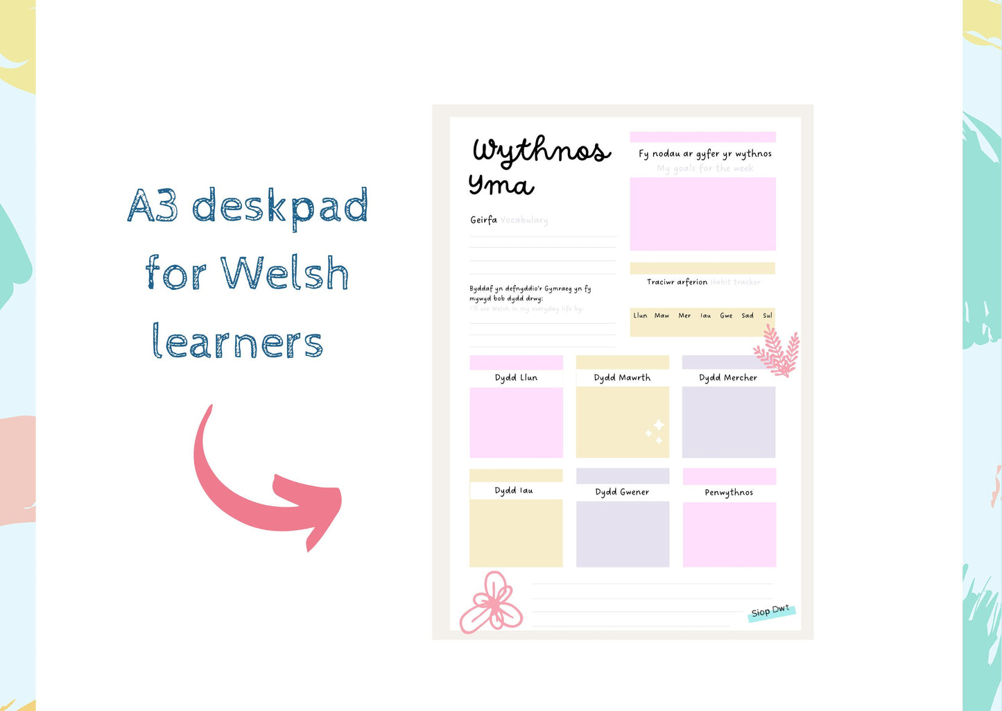 Welsh language desk pad/ weekly planner A3.