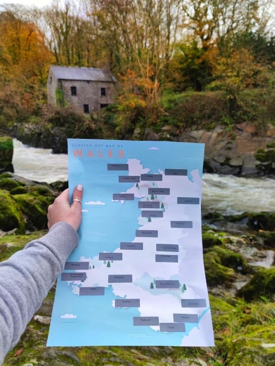 Scratch-off map of places to visit in Wales (no frame)