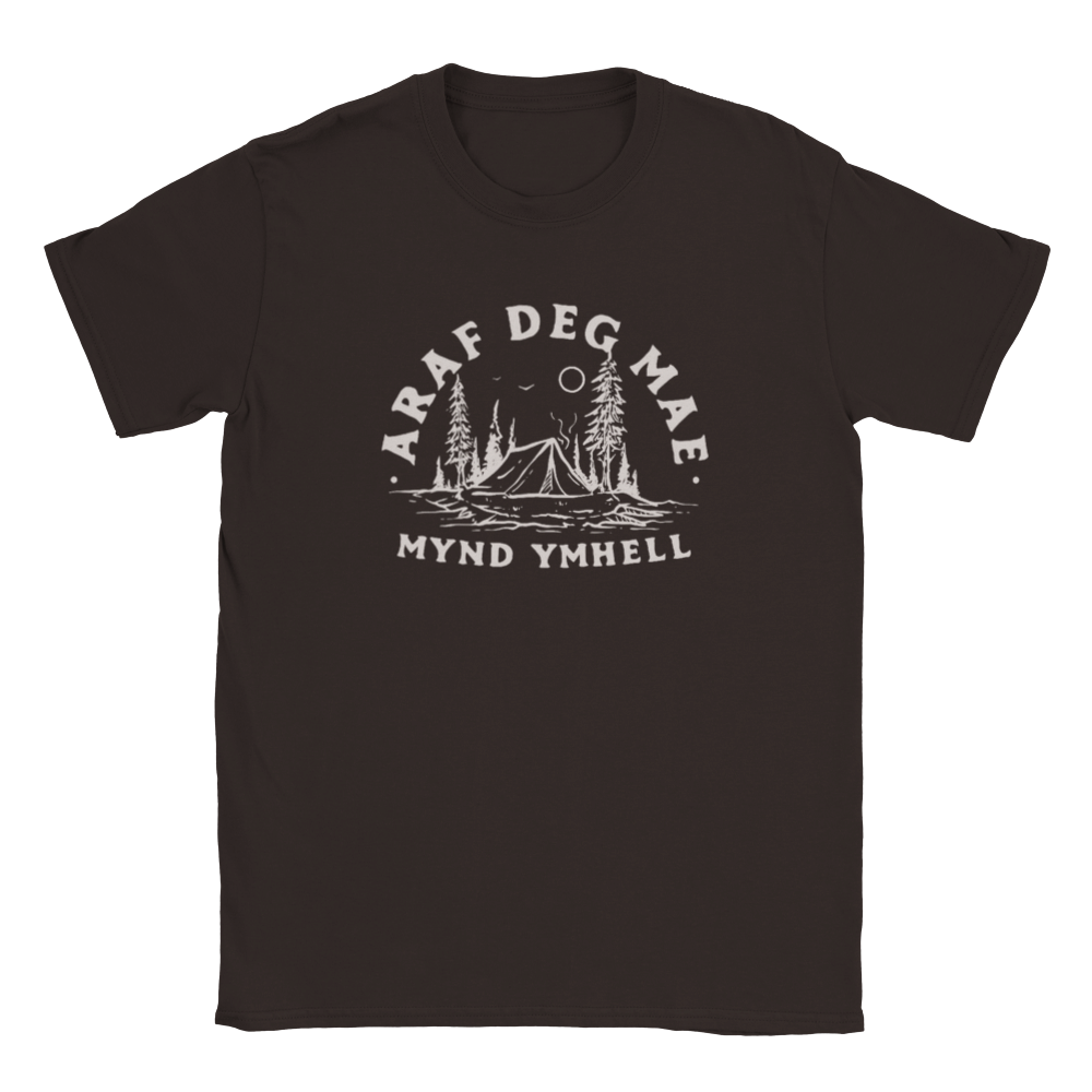 Welsh language outdoor t-shirt  ‘Araf deg mae mynd ymhell’ (go slowly and go far)